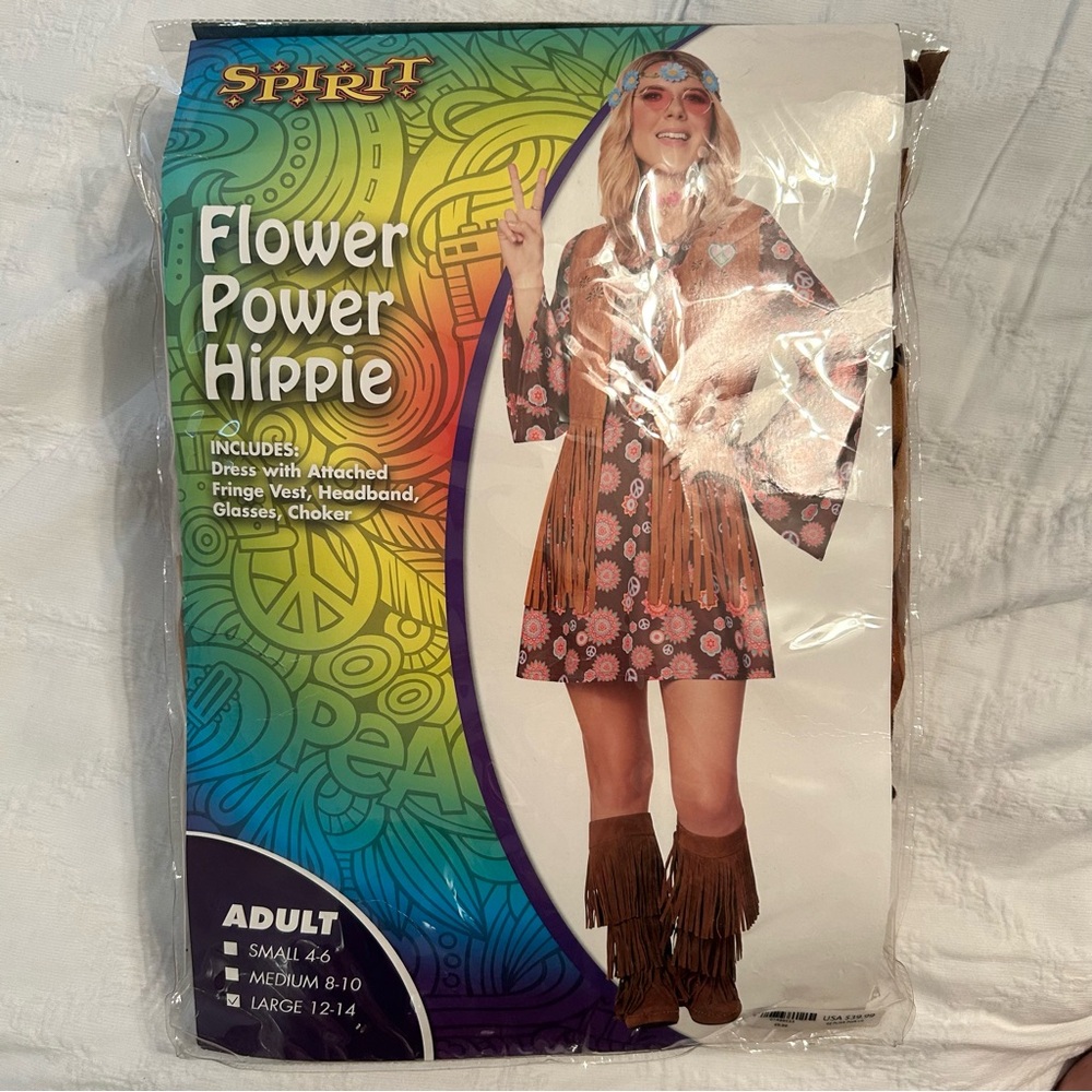 Spirit Flower Power Hippie Adult Costume Size Large 12-14